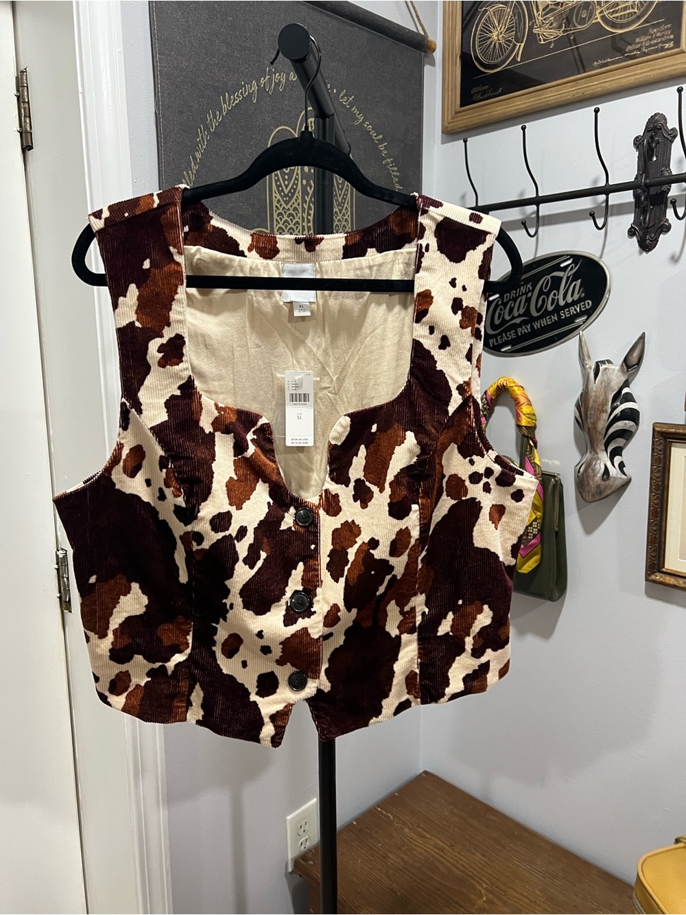Anthropologie Maeve Cow Print Button-Front Vest - Picture 4 of 6
